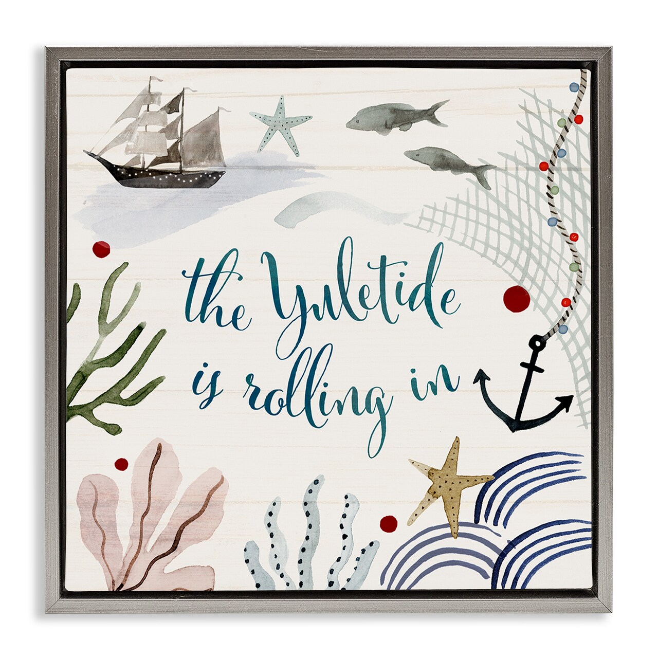 Stupell Industries Nautical Yuletide Christmas Phrase Framed Floater Canvas Wall Art